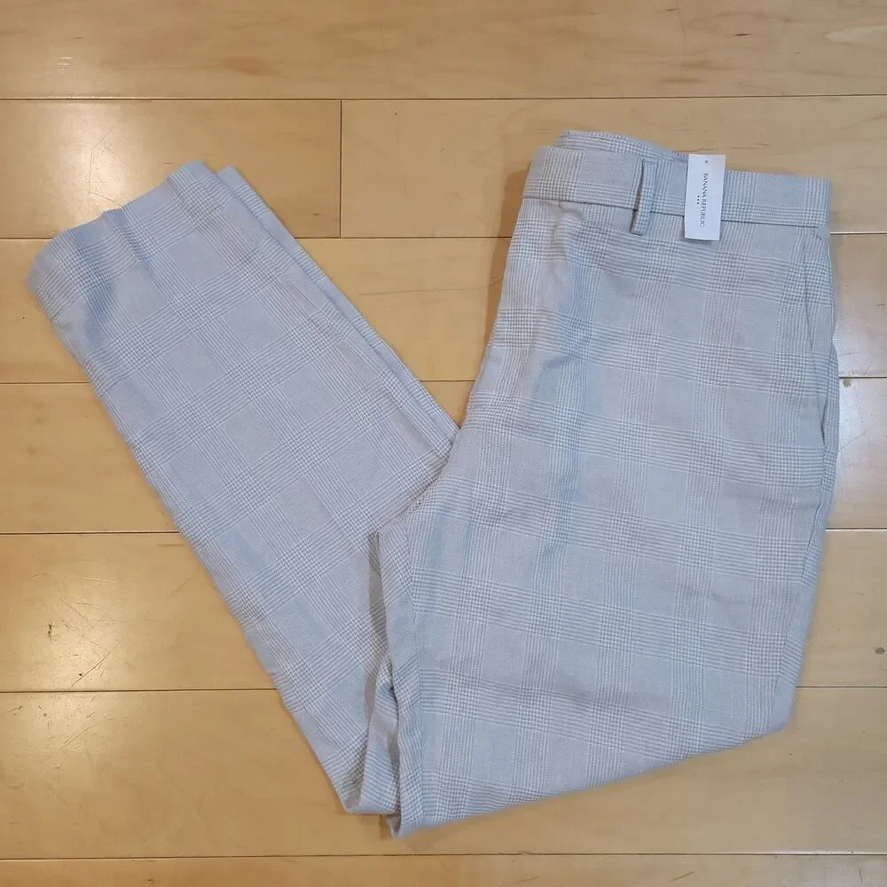 NWT Banana Republic Linen Pants Light Grey Herringbone Work Trouser Fit 36x30
